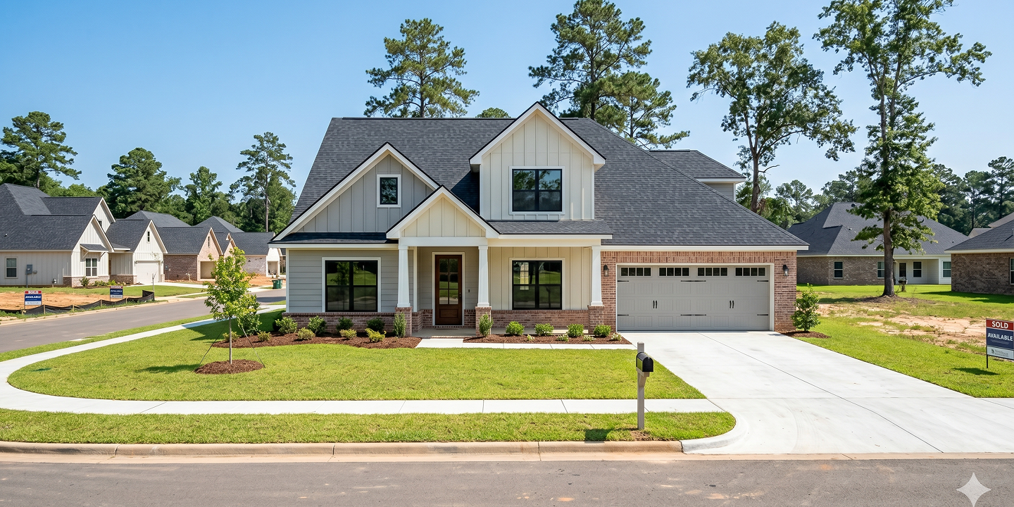 A beautiful new construction home photgraphed during golden hour